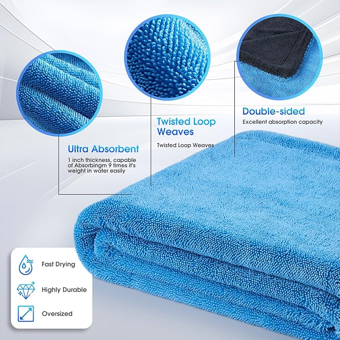 Car Drying Towel,48"x24" Extra Large Twisted-Loop Car Detailing Towel,1300GSM Super Absorbent, Streak Free Microfiber Cleaning Cloth for Cars, Trucks,Full-Sized SUVs