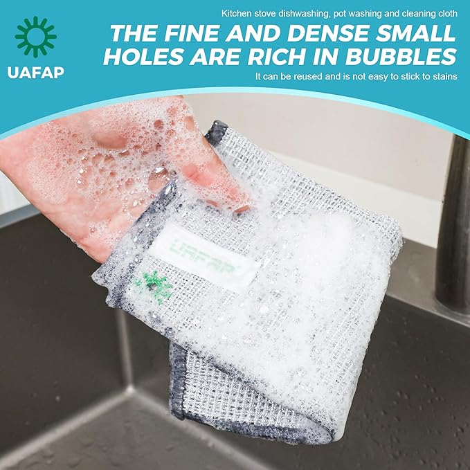 UAFAP 12 PCS Non Scratch Wire Dishcloth, Cleans Fast Without Scratching, Stands Up to Stuck-on Grime, Multi-Surface Safe, Wire Dishwashing Rag Cleaning Power for Everyday Jobs 7.87“ x 7.87”
