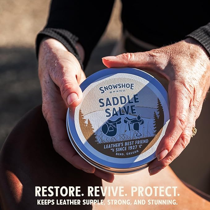 Snowshoe Saddle Salve, Made in USA Since 1927 - Protect, Condition, Restore & Waterproof - Multipurpose Saddle Conditioner for Bridles, Reins & More (12 oz)