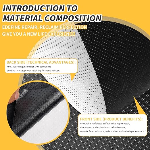 JuCheng Breathable Perforated Self-Adhesive Leather Repair Patch for Furniture, Couches, Car Seats, Office Chairs Faux Leather & Vinyl Repair Kit (Light Brown, 8x79inch)