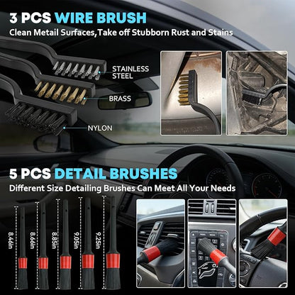 VCANENERGY Car Cleaning kit, Car Interior Detailing kit with 10000pa Car Vacuum Cleaner, Detailing Brush Set, Wheel Brush, Windshield Cleaner Tool, Complete Auto Accessories for Men, Women