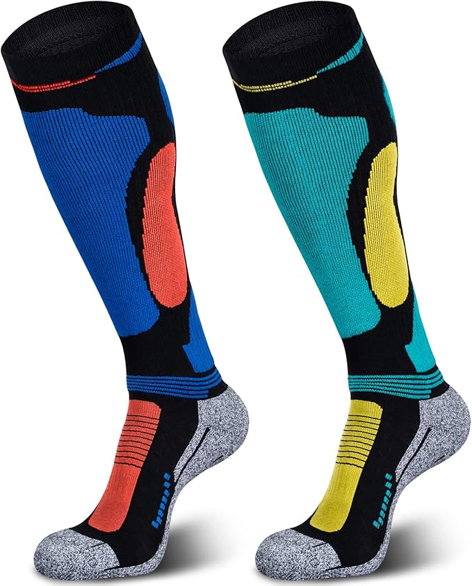 Merino Wool Ski Socks 2 Pairs for Mens Womens Knee High Thermal Snowboarding Socks for Cold Weather