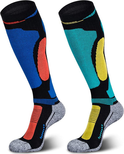 Merino Wool Ski Socks 2 Pairs for Mens Womens Knee High Thermal Snowboarding Socks for Cold Weather