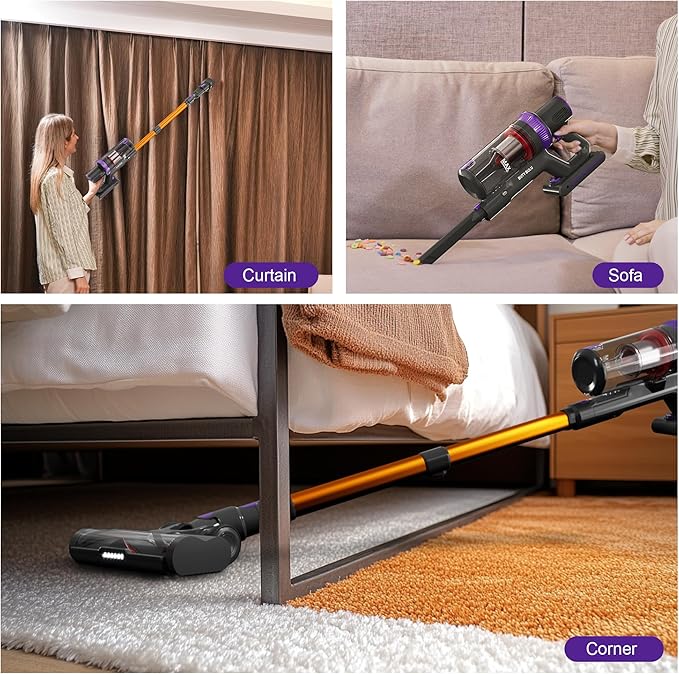 BUTY BULU Cordless Vacuum Cleaner, Stick Handheld Rechargeable Lightweight 4-in-1 Vacuum for Home Hardwood Floor Carpet Pet Hair Litter Cleaning, 45KPa Suction 50Mins Running Time, LED Display Screen