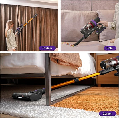 BUTY BULU Cordless Vacuum Cleaner, Stick Handheld Rechargeable Lightweight 4-in-1 Vacuum for Home Hardwood Floor Carpet Pet Hair Litter Cleaning, 45KPa Suction 50Mins Running Time, LED Display Screen