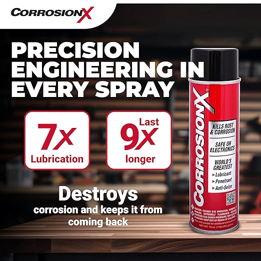 CorrosionX Rust Inhibitor, Industrial-Strength Dielectric Corrosion Prevention, Lubricant & Penetrant for Marine, Automotive, Electronics & RV Use, Protects Bolts, Cables, Engines, 4oz Applicator