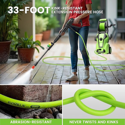 Pressure Washer Adjustable 5000PSI 4.0 GPM Power Washers Powered with 33ft Hose Reel, 4 Nozzle and Foam Cannon, Powerwashers Cleaner Machine for Home, Cars, Patio, Green
