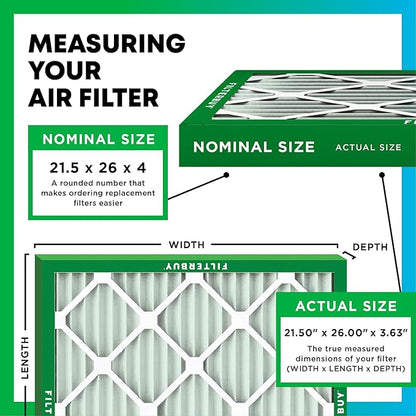 Filterbuy 21.5x26x4 Air Filter MERV 8 Essential Dust & Allergy Defense (6-Pack), Electrostatic Pleated HVAC AC Furnace Filters Replacement, Made in USA (Actual Size: 21.50 x 26.00 x 3.63)