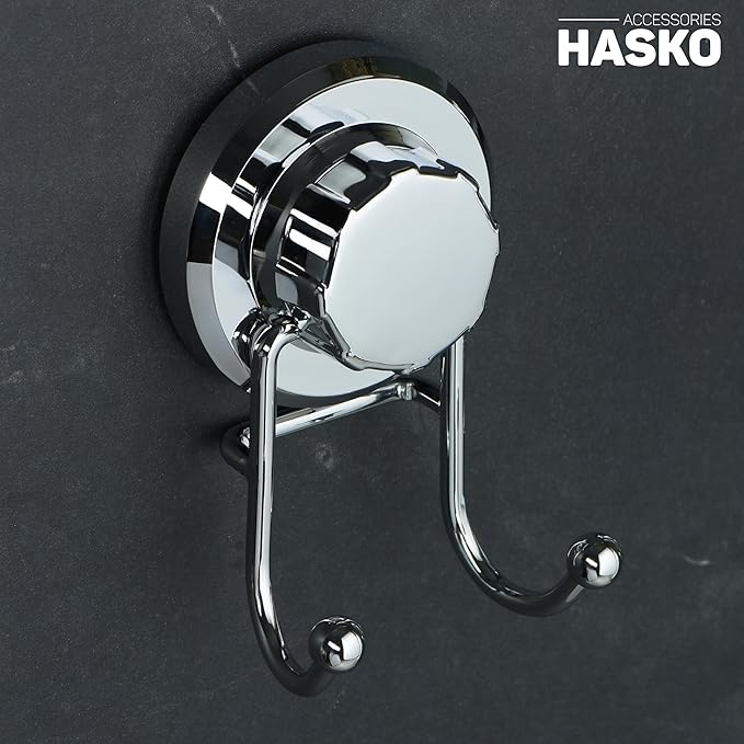 HASKO Suction Cup Hook for Shower, Stainless Steel Bathroom Suction Towel Hooks Hanger, Organizer for Towel, Bathrobe and Loofah, Includes Optional No Drill Adhesive Mount for Inside Shower, Chrome