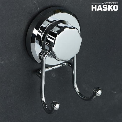 HASKO Suction Cup Hook for Shower, Stainless Steel Bathroom Suction Towel Hooks Hanger, Organizer for Towel, Bathrobe and Loofah, Includes Optional No Drill Adhesive Mount for Inside Shower, Chrome