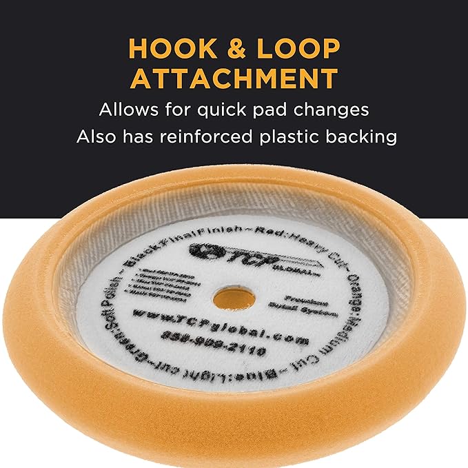 TCP Global 8" Orange Foam Buffing Pad Extra Coarse Cutting Polish Hook and Loop Backing - Buffing Pad for Automotive, Marine, Truck, RV & Compound Cutting