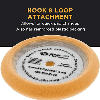 TCP Global 8" Orange Foam Buffing Pad Extra Coarse Cutting Polish Hook and Loop Backing - Buffing Pad for Automotive, Marine, Truck, RV & Compound Cutting