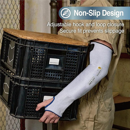 DEX FIT SSG913S ANSI A9 Cut Resistant Sleeves with Thumb Hole, Comfortable Arm Covers for Thin Skin and Bruising, Anti Slip Strap, Machine Washable; Blue L 1 Pair