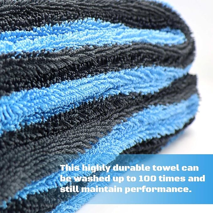 Extra Large Car Drying Towel, 48”x24” Dual Sided Microfiber Car Cleaning Towel with Twisting Yarn Technique, 1200GSM Super Absorbent, Holds Up to 8 lbs, Scratch-Free, Machine Washable (Darkgray-Blue)