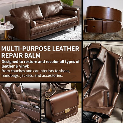 Leather Recoloring Balm and Scratch Repair Kit, Medium Brown Leather Restorer for Couches, Furniture, Car Seats, Leather Paint & Stain for Sofa, Chairs, Bags, and More