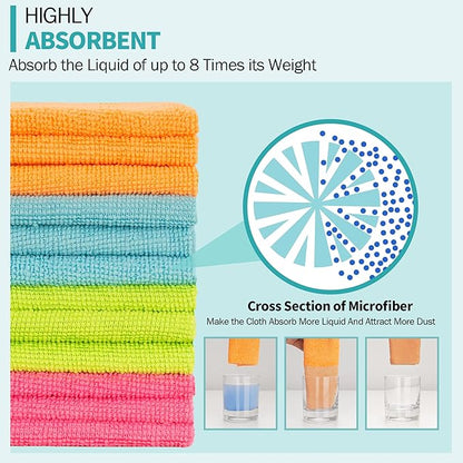HOMERHYME Microfiber Cleaning Cloth, 100 Pack Cleaning Rags, 12" x 12" Shop Towels, Lint Free Reusable All Purpose Microfiber Towels for Cars Kitchen House Office Automotive