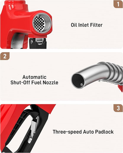 Automatic Fuel Nozzle, Auto Shut-Off Fuel Nozzle, High Spout Car Fuel Filling Nozzle Used for Diesel Petrol Gasoline Kerosene (1pack Red, 1'' NPT)
