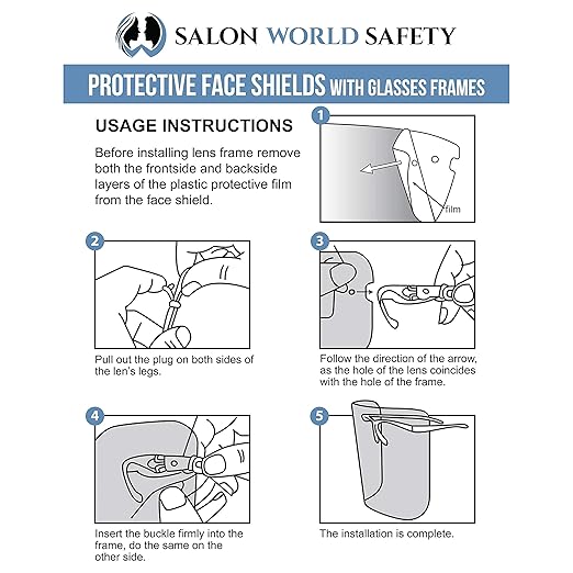 TCP Global Salon World Safety Face Shields with All Clear Glasses Frames (Pack of 25) - Ultra Clear Protective Full Face Shields to Protect Eyes, Nose, Mouth - Anti-Fog PET Plastic, Goggles