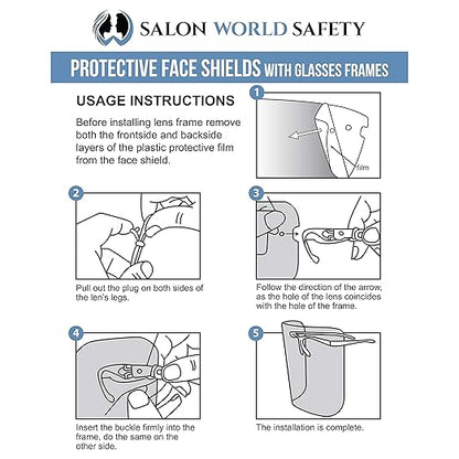 TCP Global Salon World Safety Face Shields with All Clear Glasses Frames (Pack of 10) - Ultra Clear Full Face Shields