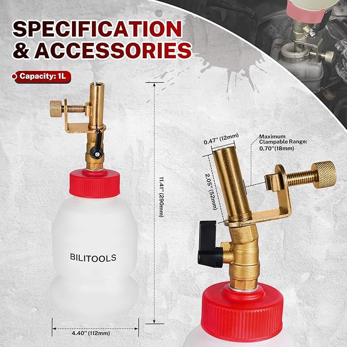 BILITOOLS 1L Universal Cylinder Brake Fluid Refilling Bottle Automatic Brake Service Dispensiong Flush Tool, Easy Operation for Cars, Motorcycles and for Clean & Efficient Brake Maintenance