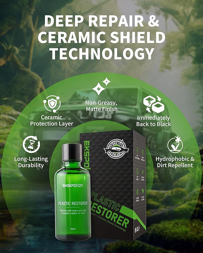 EKSPOLAN Plastic Trim Restorer for Cars 1.69 OZ (50ML), Black Trim Restorer,Hydrophobic Trim Ceramic Coating,Lasting Up to 12 Months+ with UV Protection,Restore Automotive Exterior Protectant