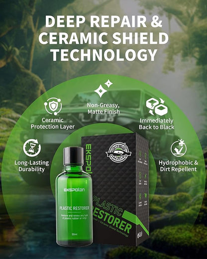 EKSPOLAN Plastic Trim Restorer for Cars 1.69 OZ (50ML), Black Trim Restorer,Hydrophobic Trim Ceramic Coating,Lasting Up to 12 Months+ with UV Protection,Restore Automotive Exterior Protectant