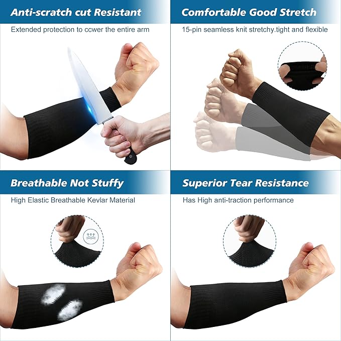 CAWANFLY 2 Pairs Protective Arm Sleeves, Cut Resistant Sleeve Arm Protectors Anti Abrasion Safety Armband for Garden Kitchen Work (Black+Grey)