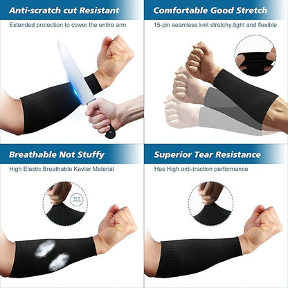 CAWANFLY 2 Pairs Protective Arm Sleeves, Cut Resistant Sleeve Arm Protectors Anti Abrasion Safety Armband for Garden Kitchen Work (Black+Grey)
