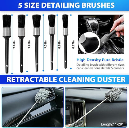 THINKWORK Car Cleaning Kit, Car Detailing Kit Interior Cleaner with High Power Handheld Vacuum, 10Pcs Detailing Brush and Storage Bag, Gray Auto Interior Cleaning Kit for Men