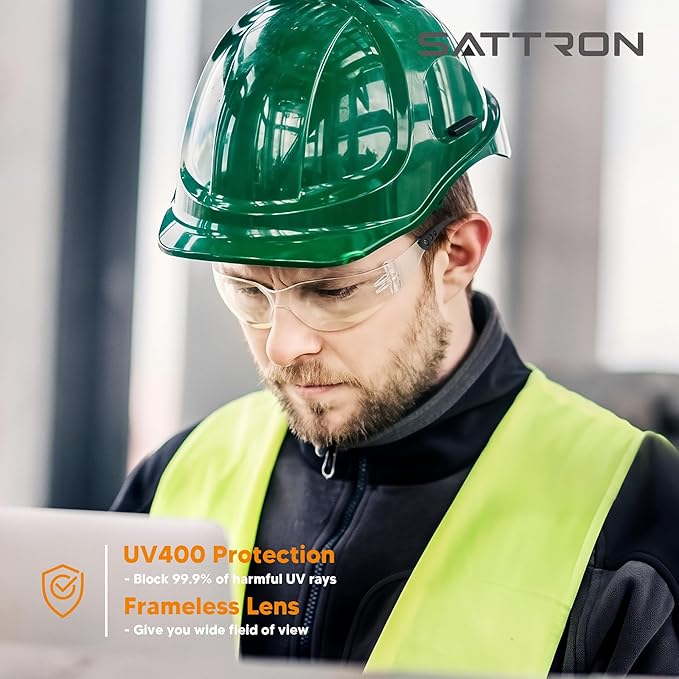 SATTRON Clear Safety Glasses 24PK, Protective Eyewear Polycarbonate Lens with Rubber Temples ANSI Z87.1 Anti-Scratch Impact Resistant Eye Protection for Work, Lab, Construction Clear Lens/Black Frame