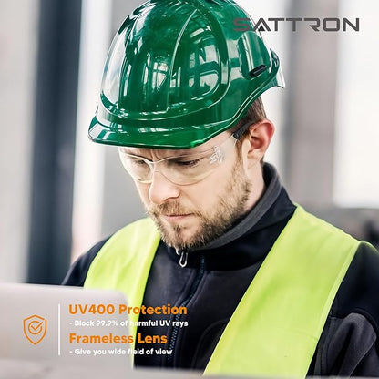 SATTRON Clear Safety Glasses 24PK, Protective Eyewear Polycarbonate Lens with Rubber Temples ANSI Z87.1 Anti-Scratch Impact Resistant Eye Protection for Work, Lab, Construction Clear Lens/Black Frame