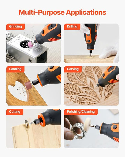 VEVOR 84-Piece Rotary Tool Kit, 200W Mini Power Rotary Tool Corded, 6-Level Speed 8000-40000 RPM Multi-Purpose DIY Tools for Engraving, Sanding, Polishing, Carving, Grinding, Cutting, DIY Crafts