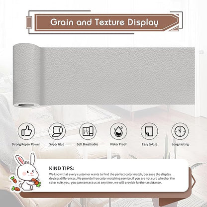 KING MOUNTAIN Leather Repair Patch,4 x 63 Inches self Adhesive Leather Repair Tape for Damaged Leather Furniture, Sofa Seating,Car Seats, Leather Goods(Light Grey)