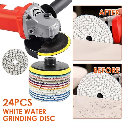 24pcs Diamond Polishing Pads Kit 4 Inch 100mm Round Sanding Discs Wet Dry Grinding Wheels Set Diamond Sandpaper for Diamond Granite Stone Concrete Marble