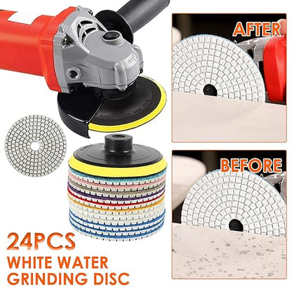 24pcs Diamond Polishing Pads Kit 4 Inch 100mm Round Sanding Discs Wet Dry Grinding Wheels Set Diamond Sandpaper for Diamond Granite Stone Concrete Marble