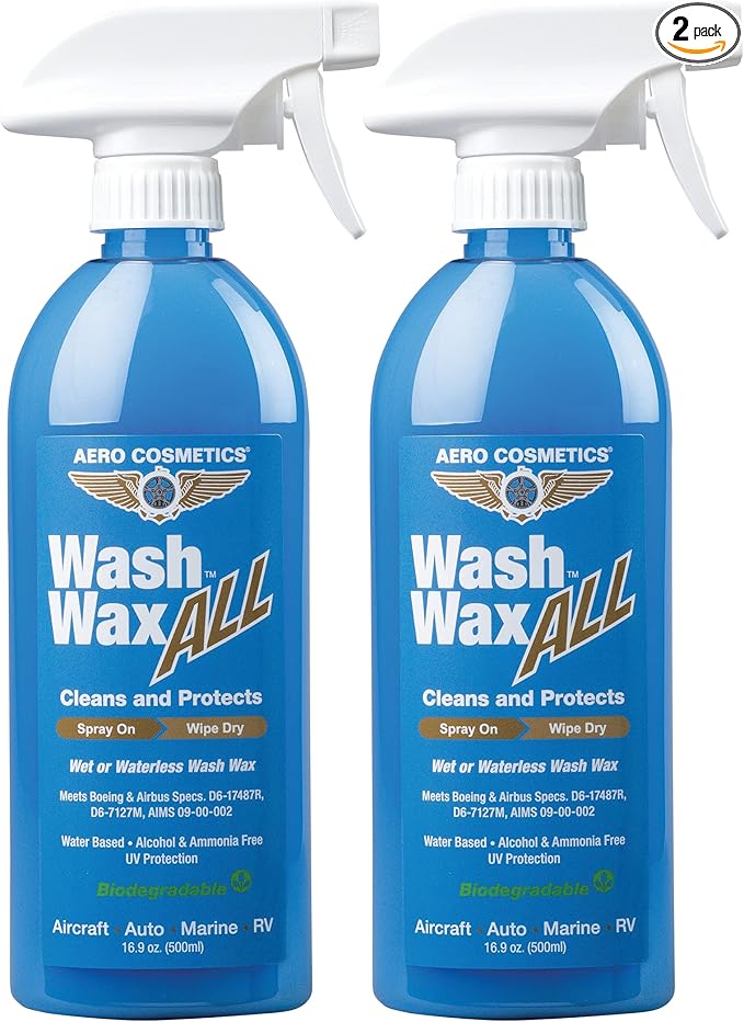 Aero Cosmetics Wet or Waterless Car Wash Wax Detailer 16 Fl. Oz. (2-Pack) Aircraft Quality for your Car, RV, Boat, Motorcycle