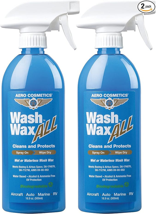 Aero Cosmetics Wet or Waterless Car Wash Wax Detailer 16 Fl. Oz. (2-Pack) Aircraft Quality for your Car, RV, Boat, Motorcycle