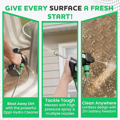 Zippi Hydro Cleaner Deluxe 2025 – Cordless High-Pressure Scrubber with Foam Dispenser, 3000 mAh Rechargeable & Lightweight for Efficient Outdoor Tile, Grout, and Surface Cleaning