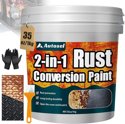 Autosel 2-in-1 Rust Converter & Metal Primer, 35 oz Rust Remover & Inhibitor Paint for Metal, Stops Rust & Corrosion, Heat & UV Resistant Automotive Rust Reformer for Car, Truck Frame, Trailer – Black