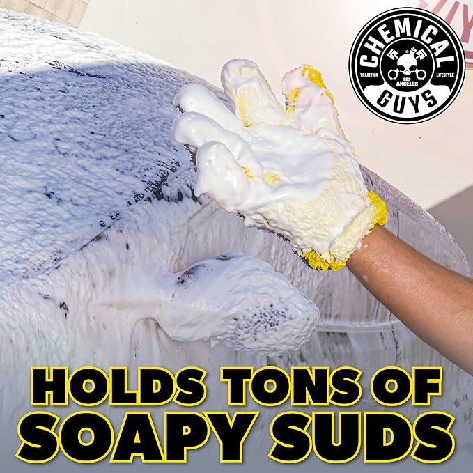 Chemical Guys The Stranger Double Sided Mitt Yellow/Black 2 Pack - Versatile Car Wash and Detailing Mitt with Scratch-Free Microfiber Cleaning (MIC51002)