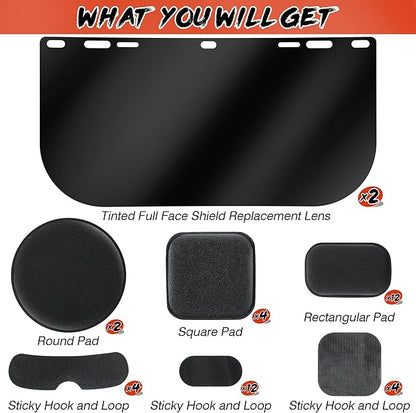 Feekoon 2 Pack Face Shield Replacement Lens with Helmet Pads, Tinted Full Face Shield Compatible with Hobart 770580, Replacement Foam Padding Kits for Welding, Grinding, DIY, Cosplay Helmet