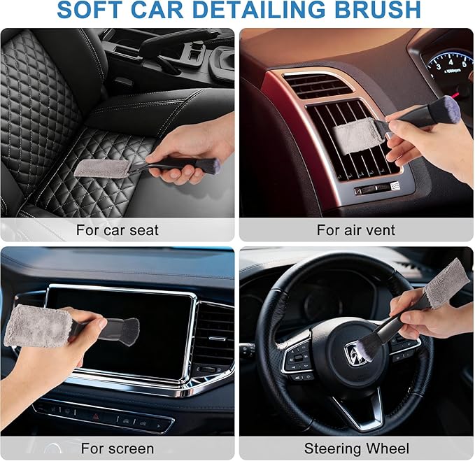 Car Detailing Brush Kit with Detail Brushes,Car Interior Detailing Brushe,Car Dust Brush,Cleaning Gel,Car Interior Cleaning Tool for Truck, SUV, Interior Car Accessories