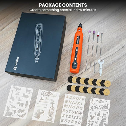 HARDELL Rotary Tool, 5 Speed Rechargeable Engraving Pen - Electric Cordless Engraver Pen for 60+ Surfaces - Beginner Friendly with 37 Accessories, Ultimate Engraving Pen Kit for Artists & DIYers