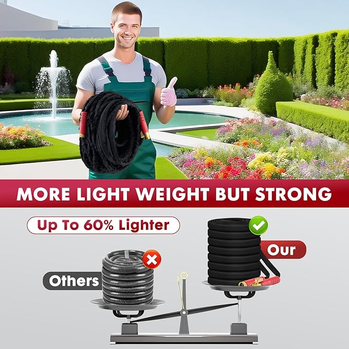 Upgraded 100FT Non-Expanding Garden Hose, Lightweight, Flexible Ultra-Light Water Hose, Burst-Resistant, Lead-Free, Anti-Kink, High-Pressure
