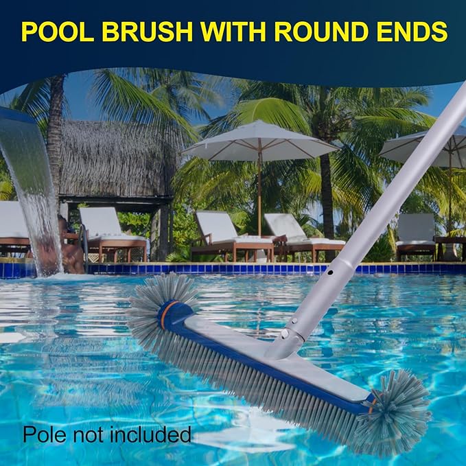 POOLAZA 360 Degree Pool Brush - Heavy Duty, Premium Bristle & Aluminum Handle for Inground & Above-Ground Pools