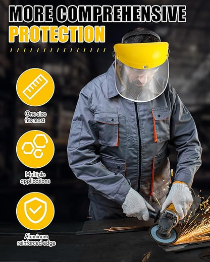 Copkim 3 Pack Safety Face Mask Shield for Grinding Clear Full Face Impact Resistant Safety Full Impact Resistant Mask Shield for Work Construction Cutting (PET Yellow)