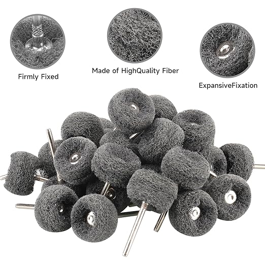 50 PCS Abrasive Buffing Wheels,1 Inch Buffing Polishing Wheel Set for Rotary Tool Accessorie 1/8'' (3mm) Shank, Grey 600 Grits for Metal,Wood, Rust Removal