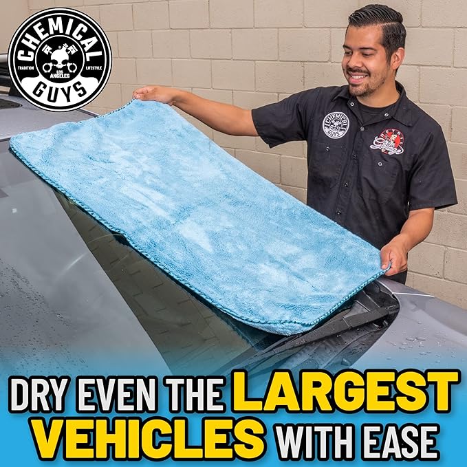 Chemical Guys Woolly Mammoth Large Microfiber Drying Towel - 36 x 25 Inch Blue, Ultra Plush Super Absorbent Car Drying Towel for Cars, Trucks, SUVs, Motorcycles, RVs, and Auto Detailing - 2 Pack