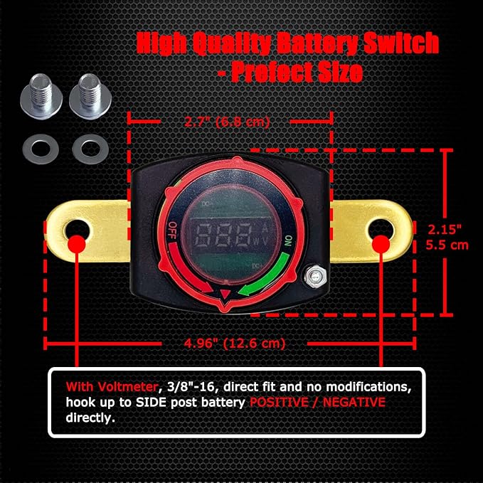 Ampper Battery Disconnect Switch with Voltmeter, 12-48V Battery Cut Off ON/Off Shut Off Switch for Car, RV and More (Side Post Negative)