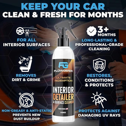 Flowgenix Interior Car Cleaner and Protectant Spray - Interior Detailer and Restoration for Seats, Upholstery, Dashboard, Vinyl, Trim & more - Automotive Detailing Spray for Cars, Motorcycle, RV